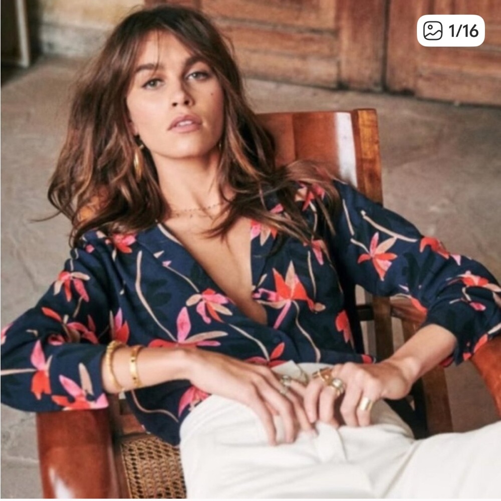 Sezane Florence Floral Button Down Blouse Size 36 French US 4 Top Blouse Boho